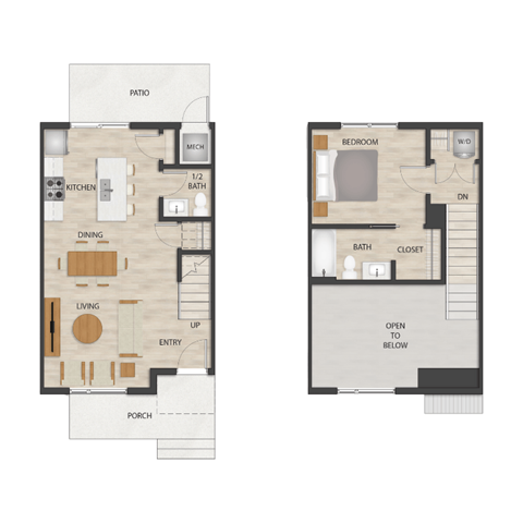 Floor plan for 1 bed, 1 bath, 760 sqft